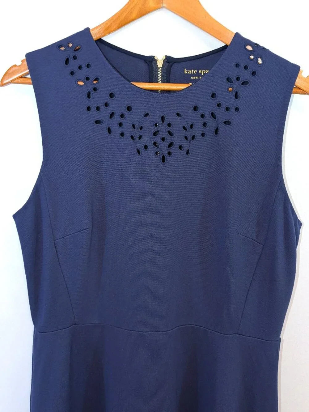 Kate Spade | Sleeveless Fit & Flare Eyelet Cutout Dress in Navy Blue | Size 10